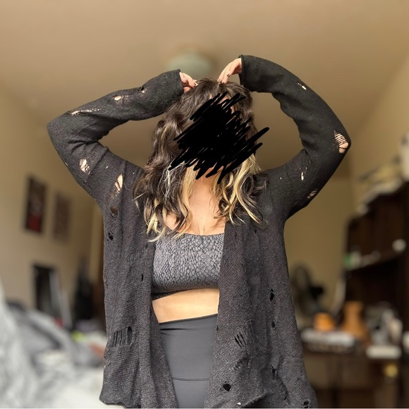 divided black distressed ripped grunge goth punk cardigan with hood size small - Picture 3 of 5